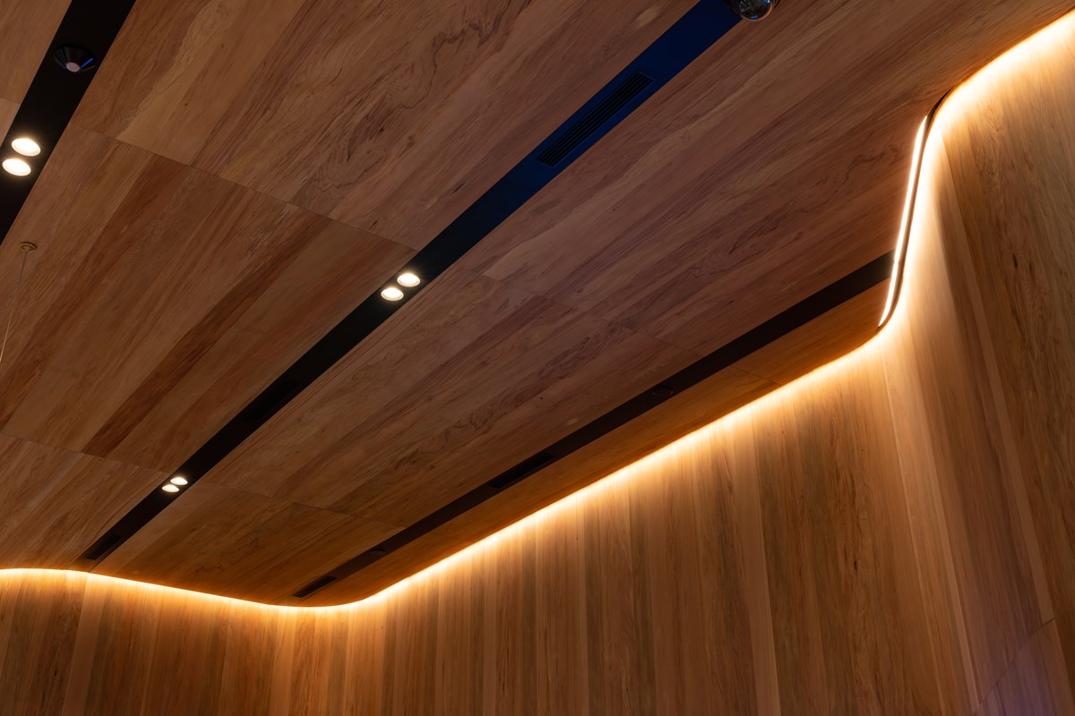 ceiling panels in toitu mixed rimu veneer 