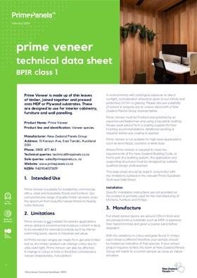 Prime Veneer Technical Data Sheet / BPIR