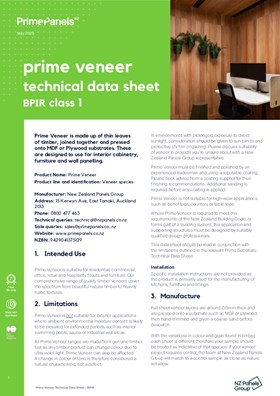 Prime Veneer Technical Data Sheet / BPIR