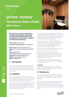 Prime Veneer Technical Data Sheet / BPIR